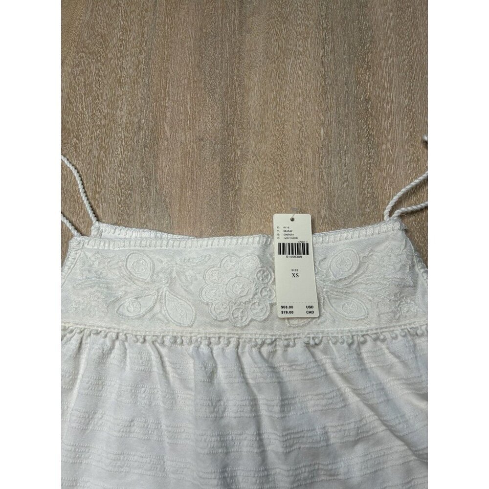Anthropologie NWT White Embroidered Tank Top Tassel Tie Straps Tiered Boho XS - Picture 3 of 9